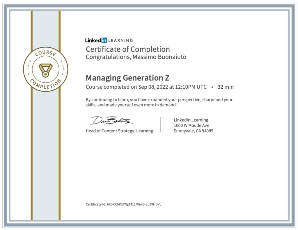 Leadership course: Certification Managing Generation Z 2022-09-08